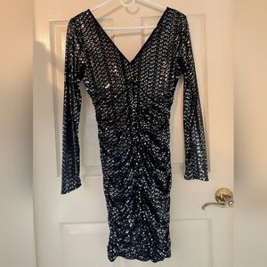 Guess Black and Silver Sequin Long Sleeve Dress
